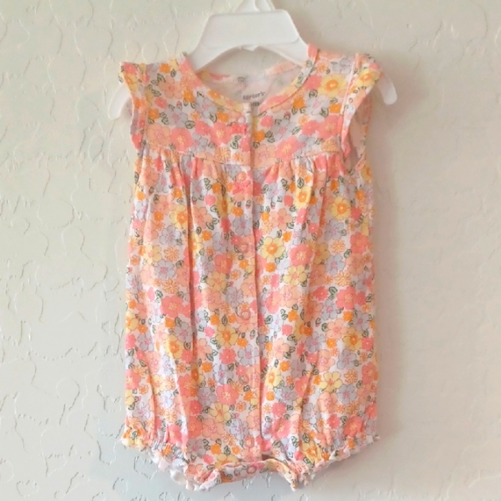 Carter's Pink and Yellow Floral Baby Romper Size 6 Months